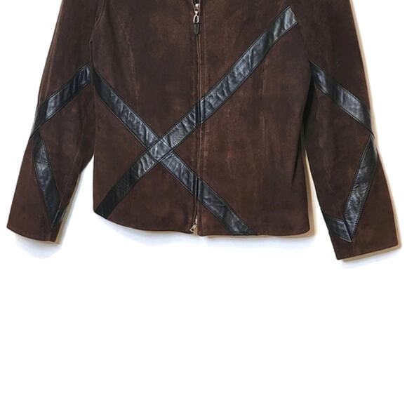 Nordstrom Studio 121 Brown Suede Leather Jacket Zip Front Long Sleeve Chic S - Picture 4 of 16